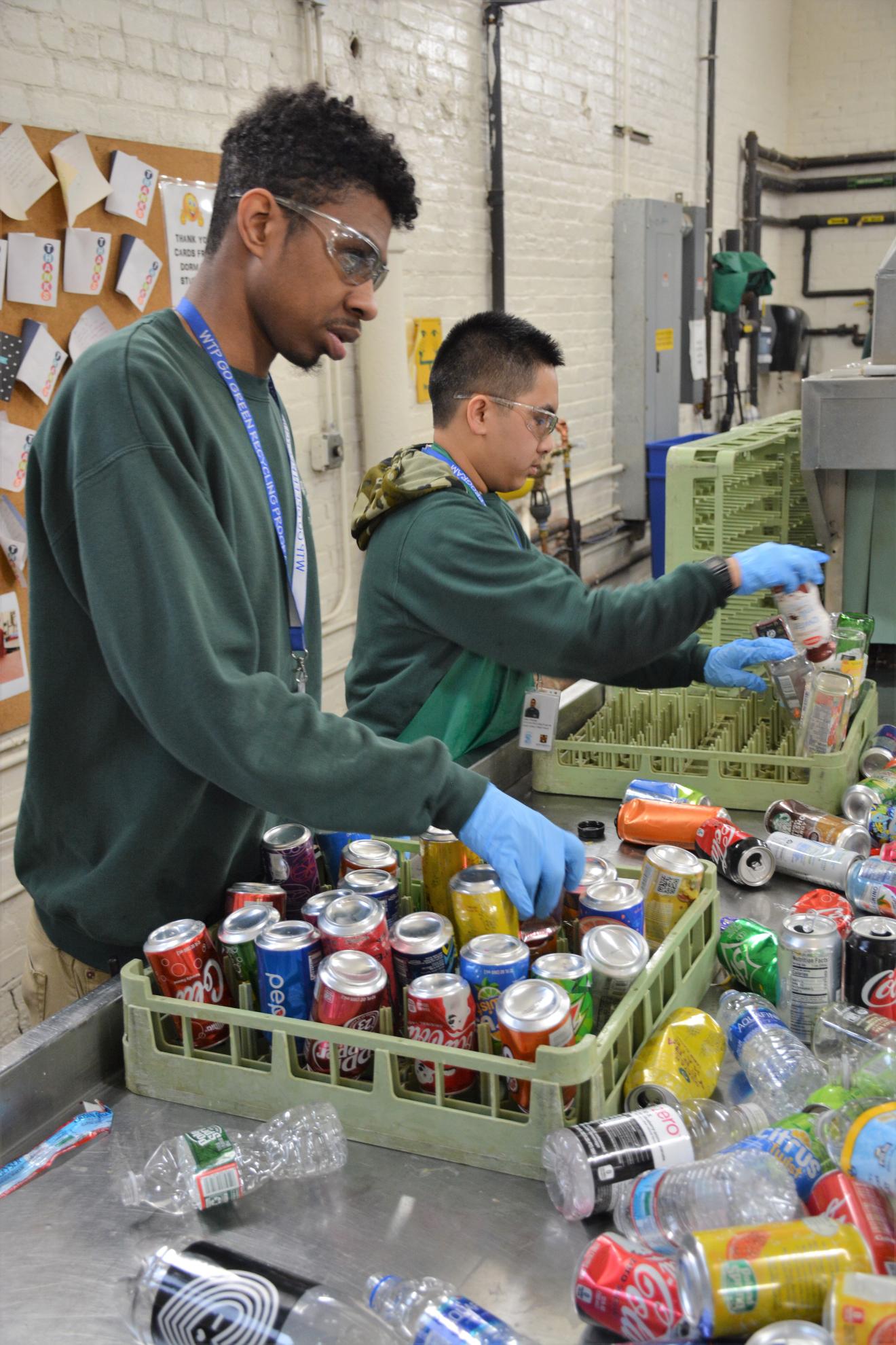 students working in a recycling center