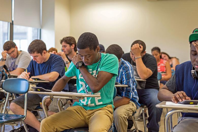 Students at desks in classroom