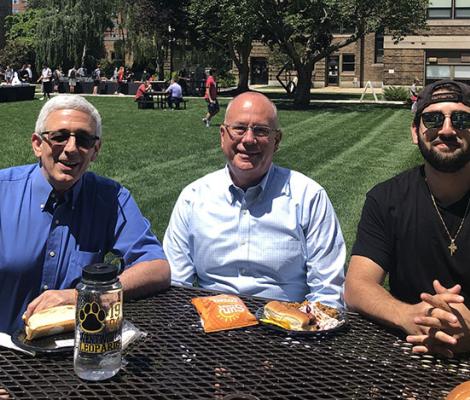 President Thompson at a campus bbq