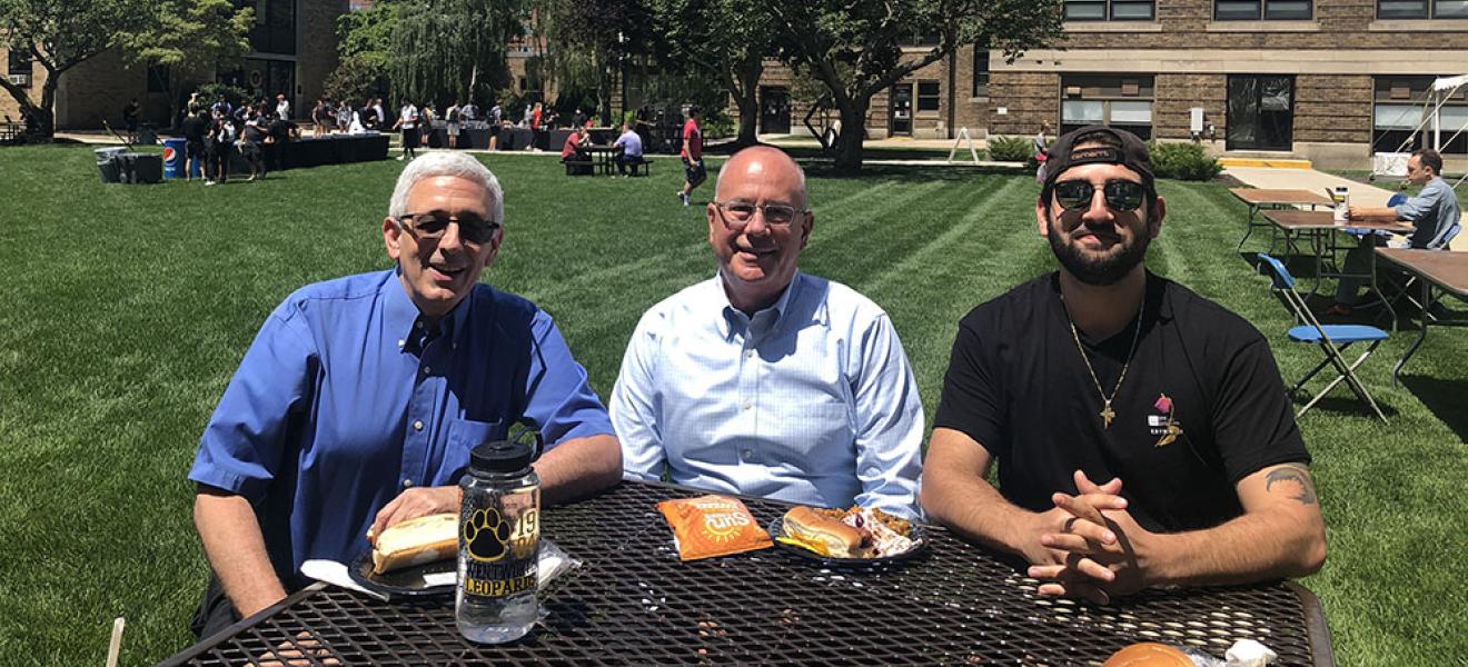 President Thompson at a campus bbq