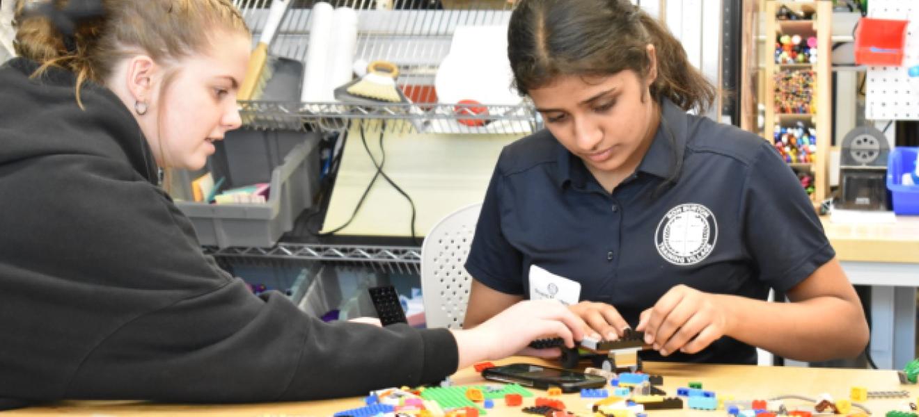 two women working on a science-related activity